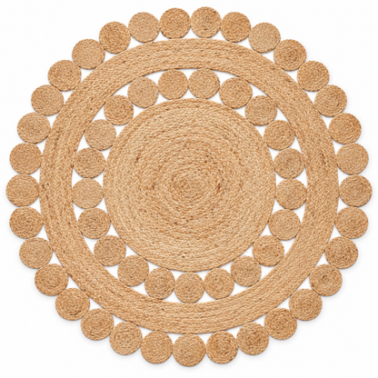 Round Natural Jute Medallion Rug – Braided Circle Border Area Rug for Living Room, Bedroom & Boho