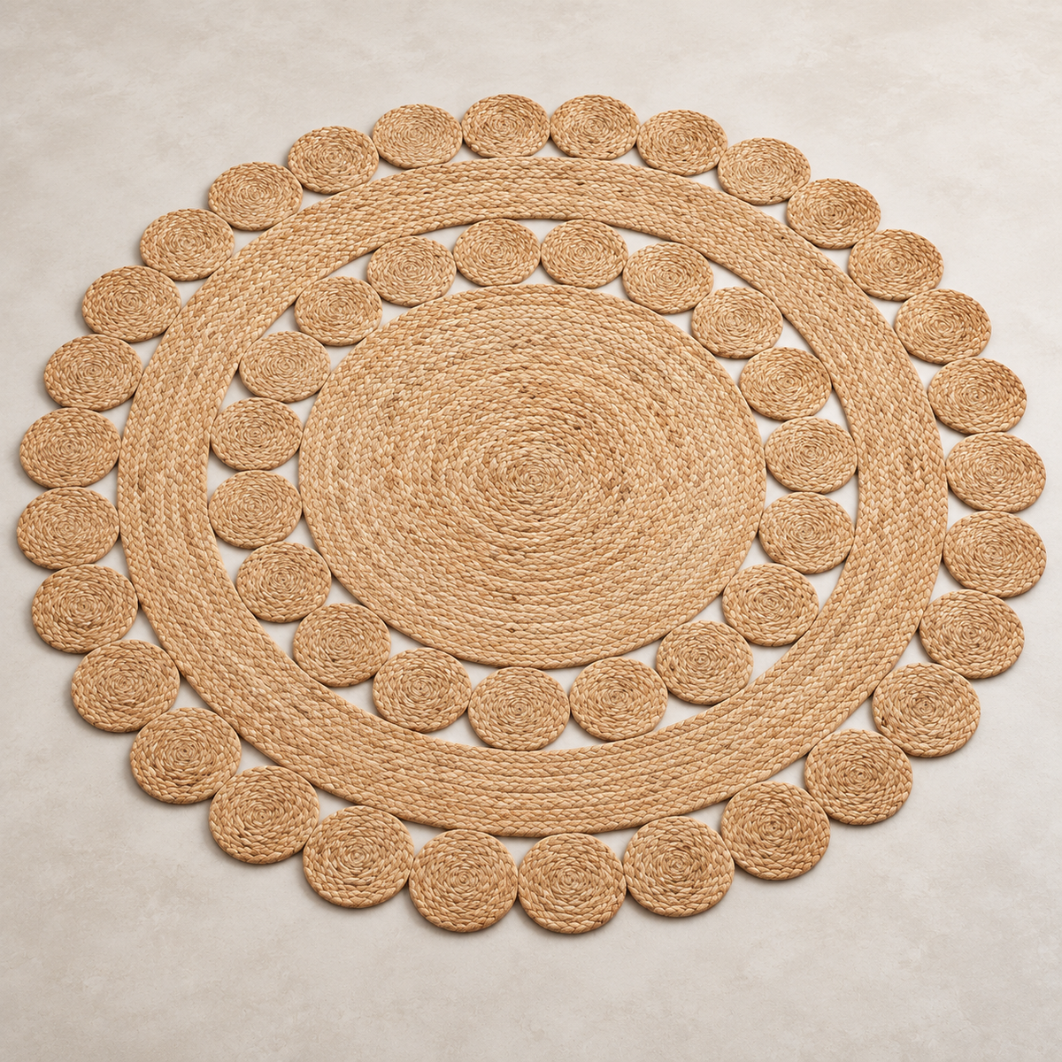 Round Natural Jute Medallion Rug – Braided Circle Border Area Rug for Living Room, Bedroom & Boho