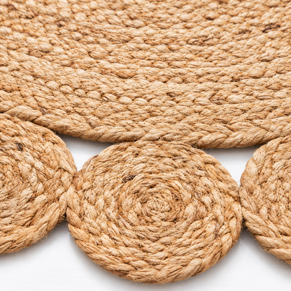 Round Natural Jute Medallion Rug – Braided Circle Border Area Rug for Living Room, Bedroom & Boho