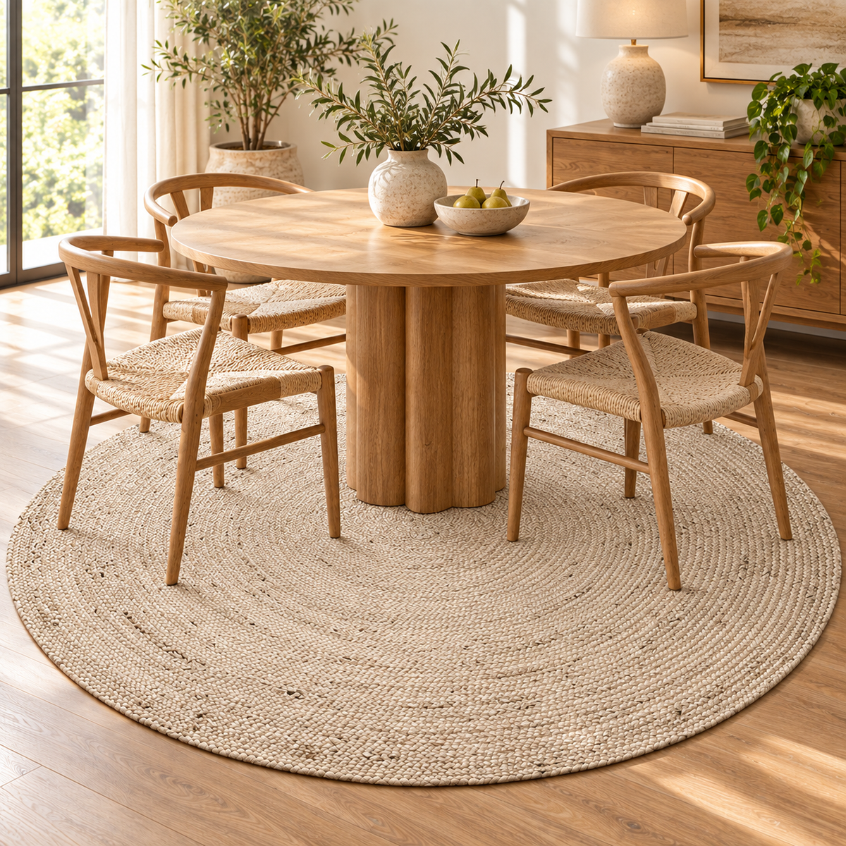 Round Natural Beige Jute Area Rug – Braided Circular Rug for Entryway, Living Room & Bedroom