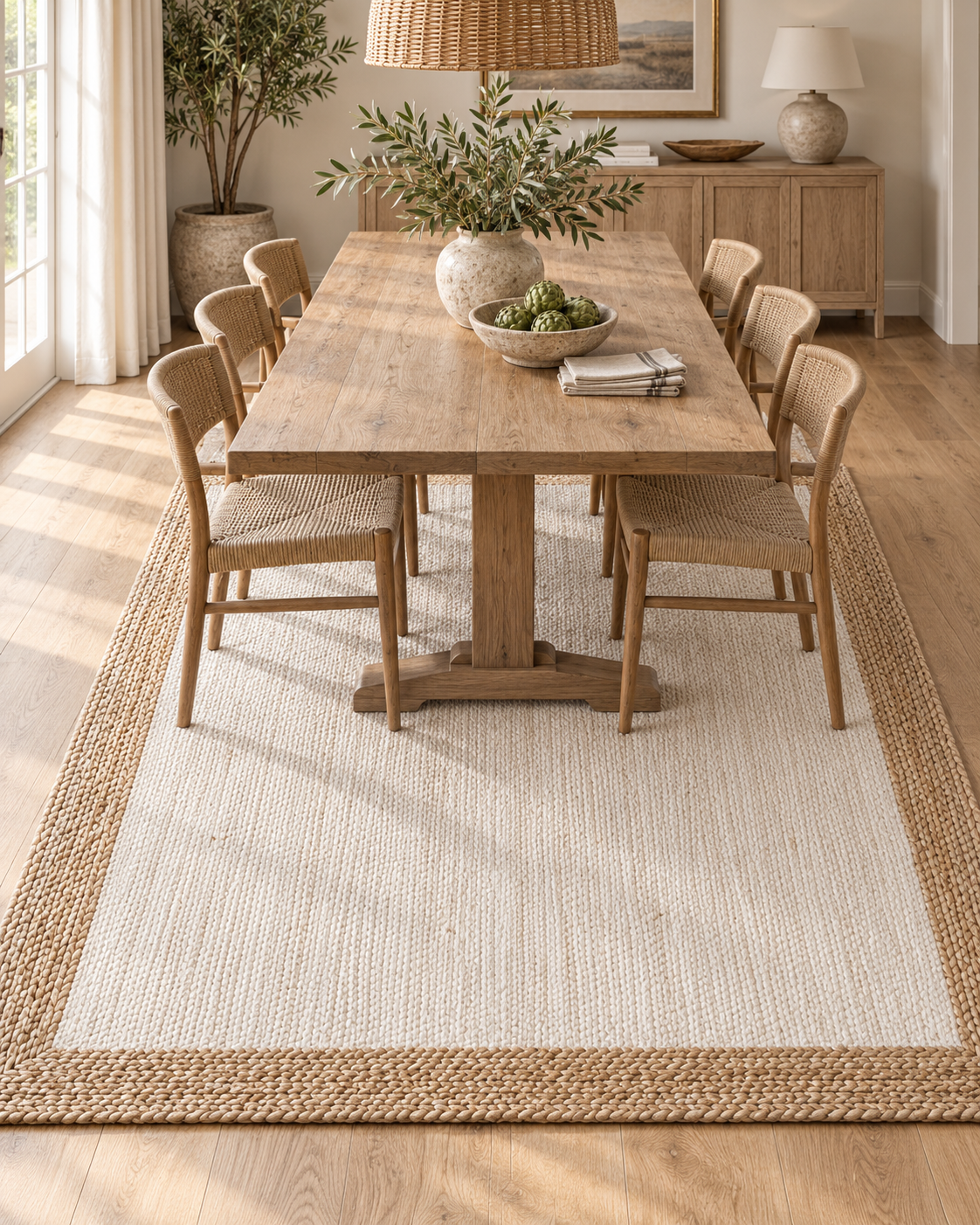 Ivory & Natural Jute Area Rug – Rectangular Braided Border Rug for Living Room, Bedroom & Modern Home Decor