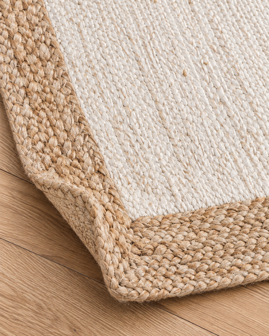 Ivory & Natural Jute Area Rug – Rectangular Braided Border Rug for Living Room, Bedroom & Modern Home Decor