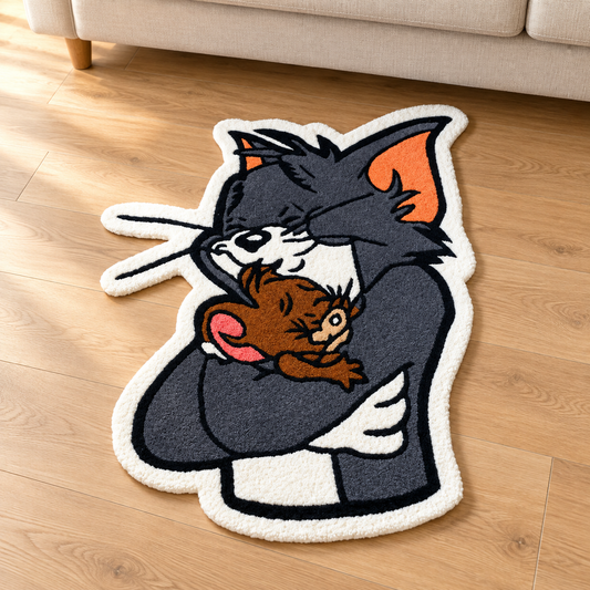 Tom & Jerry Inspired Hand Tufted Wool Rug – Cartoon Character Irregular Shape Rug