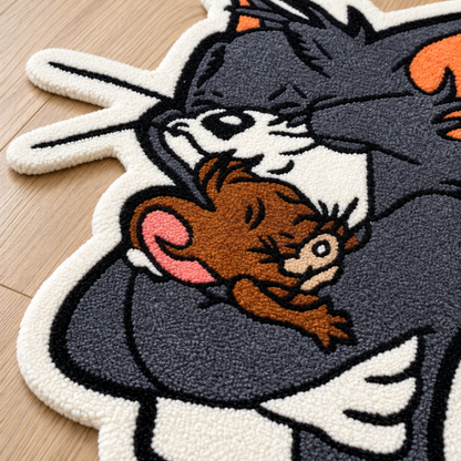 Tom & Jerry Inspired Hand Tufted Wool Rug – Cartoon Character Irregular Shape Rug