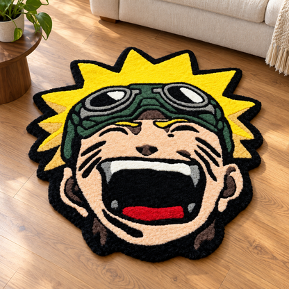 Anime Naruto Hand Tufted Wool Rug – Yellow Black Character Face Rug