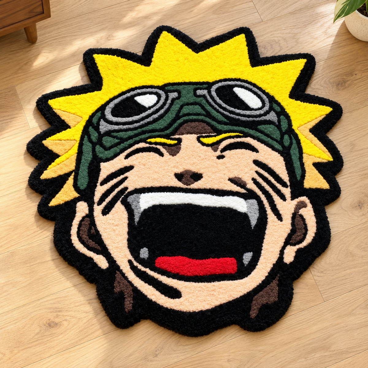 Anime Naruto Hand Tufted Wool Rug – Yellow Black Character Face Rug