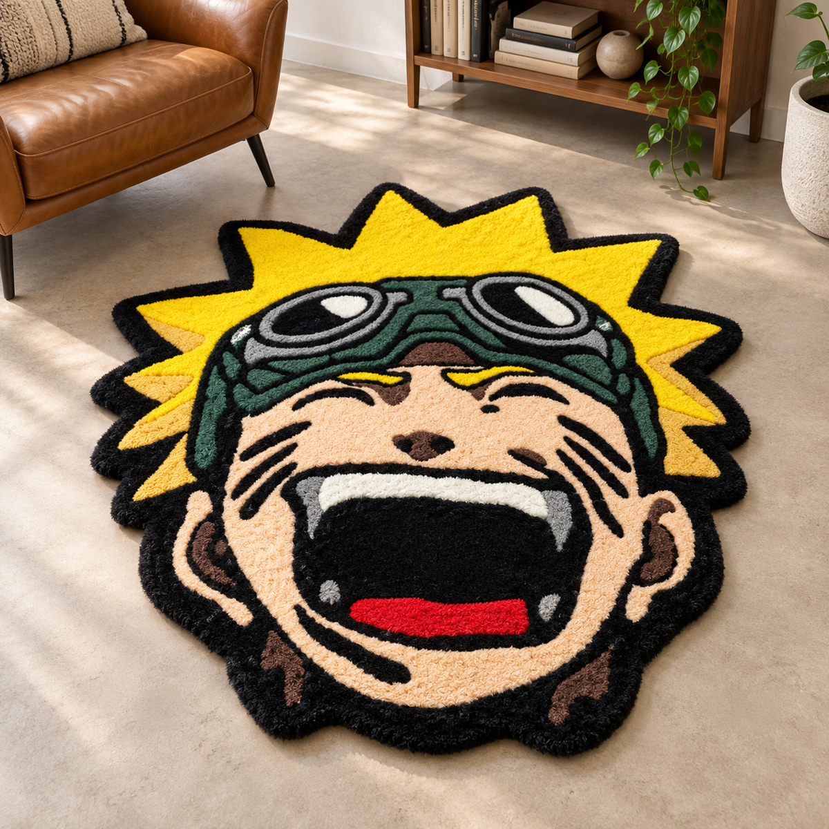 Anime Naruto Hand Tufted Wool Rug – Yellow Black Character Face Rug