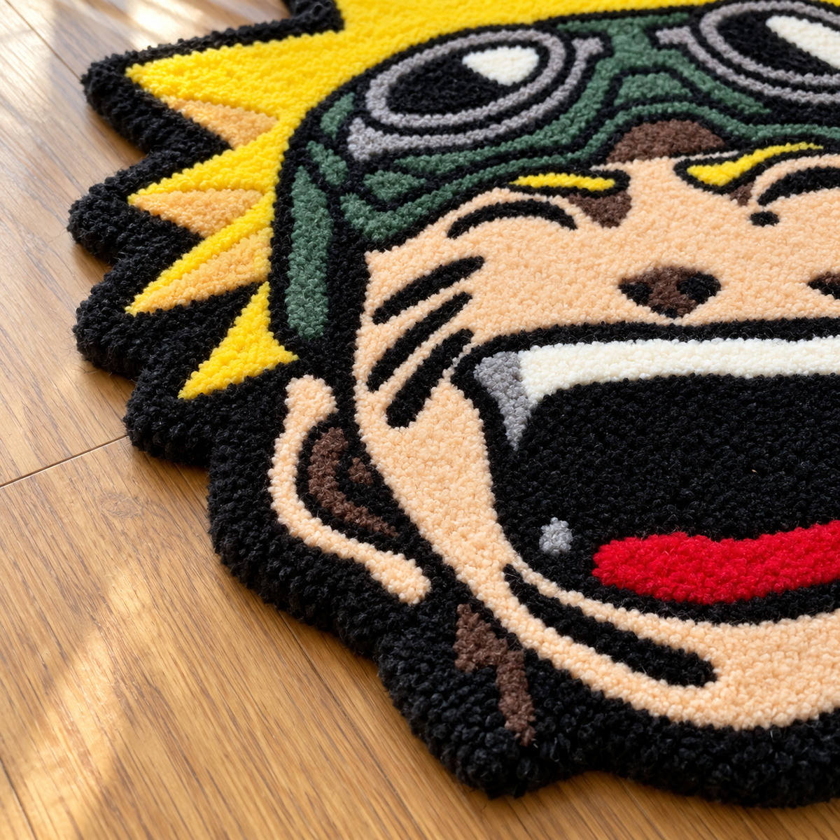 Anime Naruto Hand Tufted Wool Rug – Yellow Black Character Face Rug