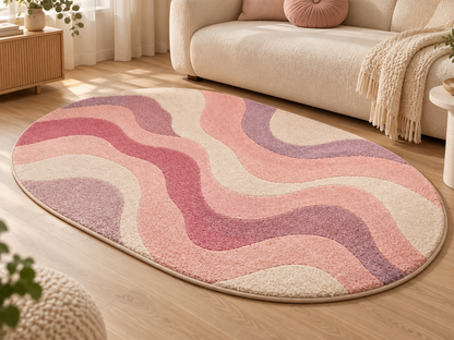 Hand Tufted Wool Rug, Pink & Mauve Wavy Abstract Rug