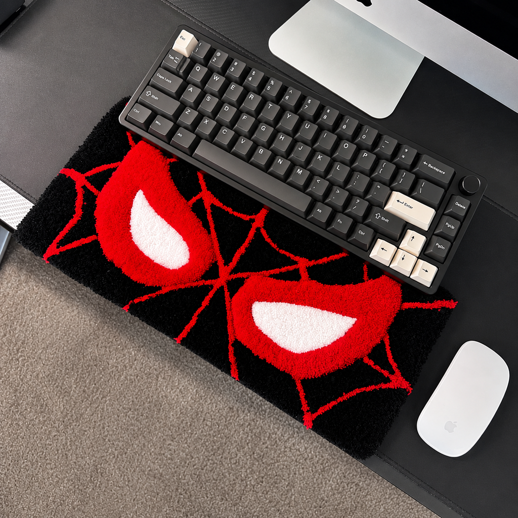 Hand-Tufted Spider-Man Keyboard Rug & Wrist Rest | Custom Miles Morales Superhero Plush Desk Mat