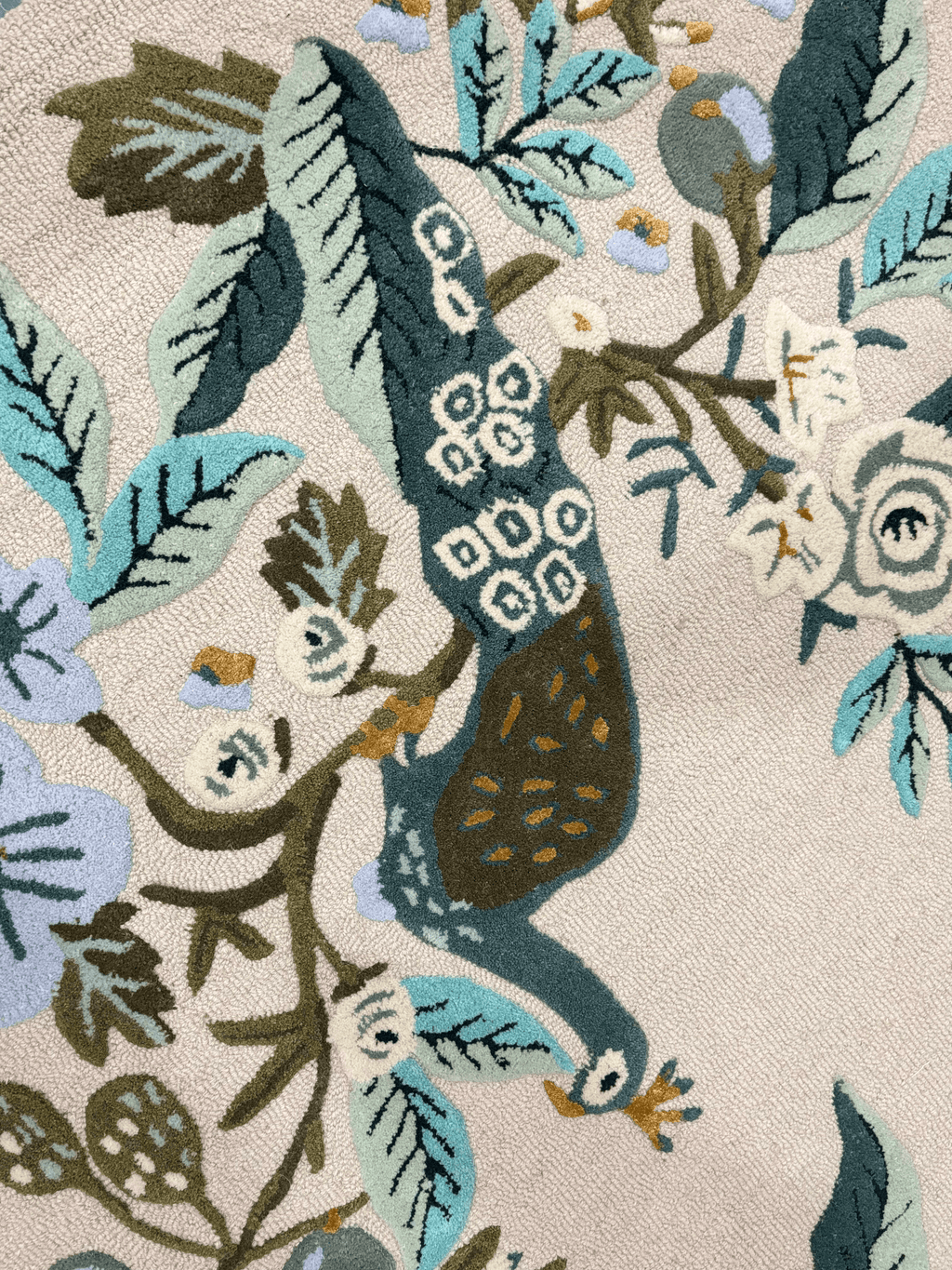Luxury Hand Tufted Peacock Floral Wool Carpet | Natural Wool Rug with Natural Latex Anti-Skid Backing