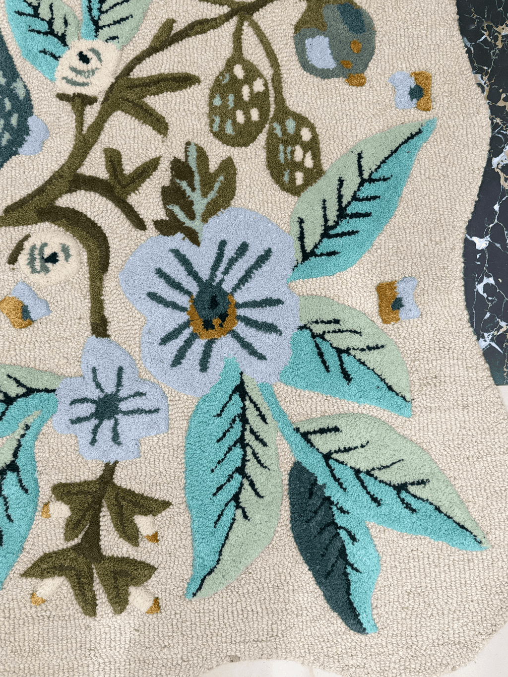 Luxury Hand Tufted Peacock Floral Wool Carpet | Natural Wool Rug with Natural Latex Anti-Skid Backing