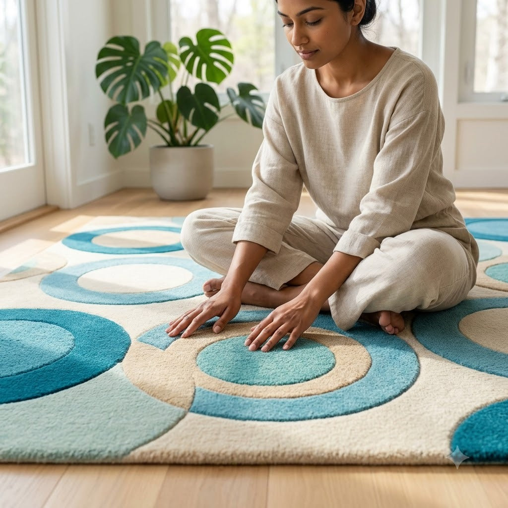 Luxury Hand Tufted Geometric Wool Rug | Modern Circle Carpet