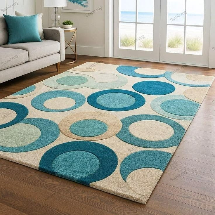 Luxury Hand Tufted Geometric Wool Rug | Modern Circle Carpet