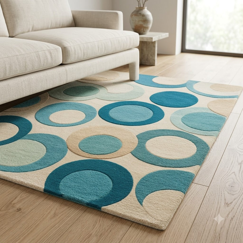 Luxury Hand Tufted Geometric Wool Rug | Modern Circle Carpet
