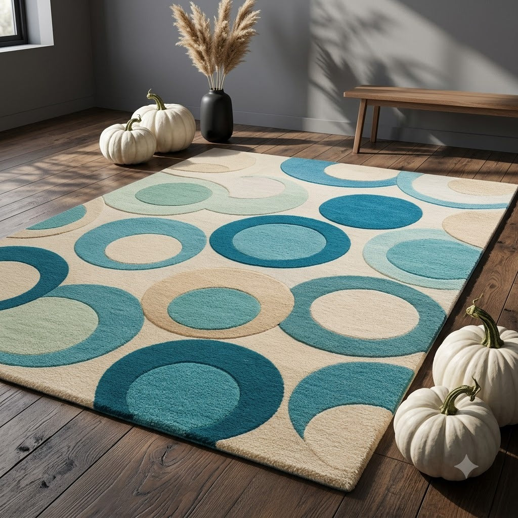 Luxury Hand Tufted Geometric Wool Rug | Modern Circle Carpet