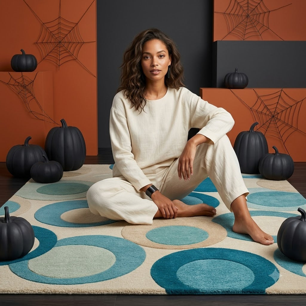 Luxury Hand Tufted Geometric Wool Rug | Modern Circle Carpet