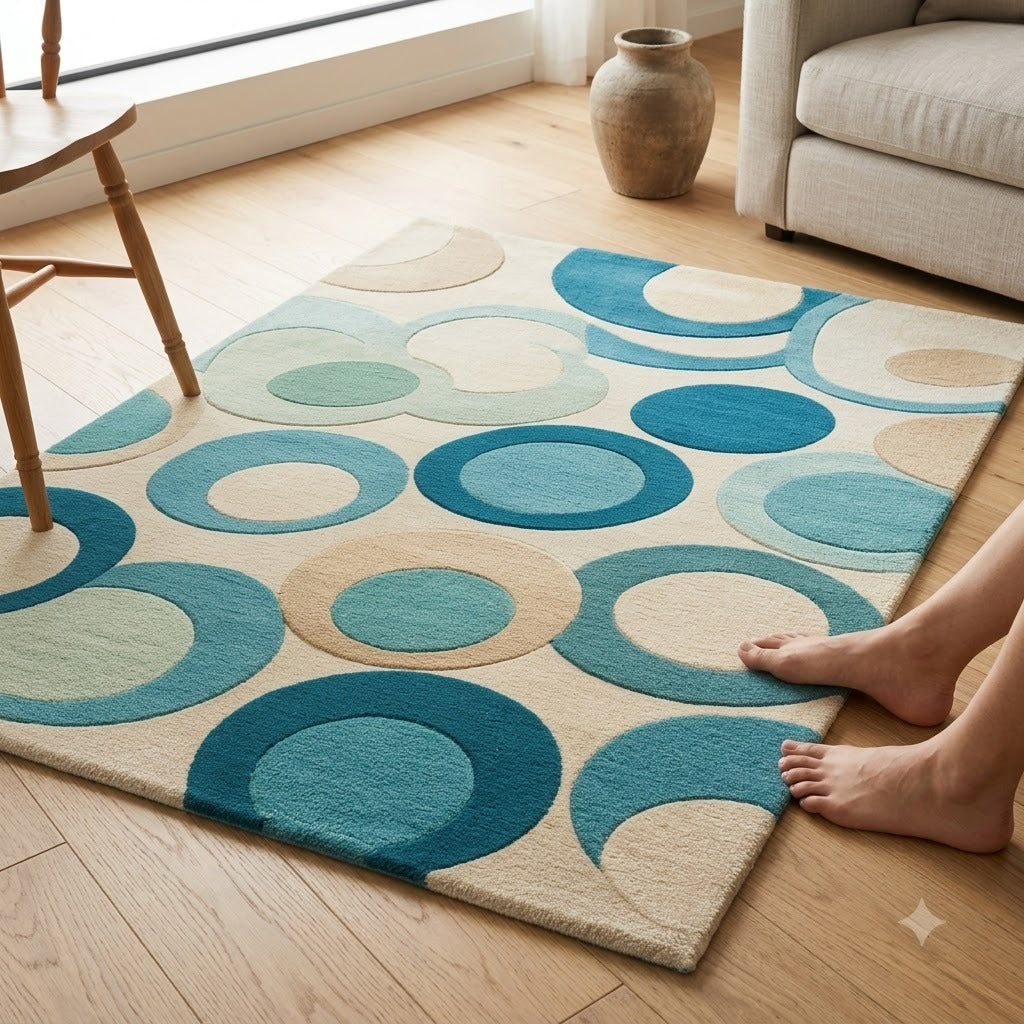 Luxury Hand Tufted Geometric Wool Rug | Modern Circle Carpet
