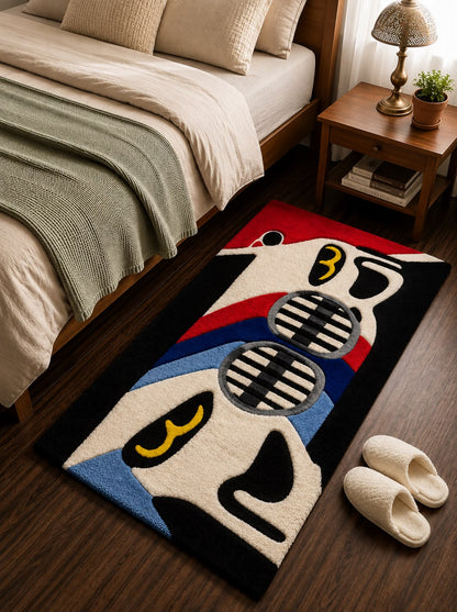 BMW Inspired Hand Tufted Wool Rug – Red Blue Black Car Theme Runner Rug