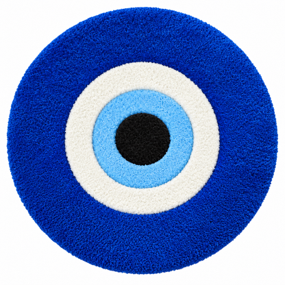 Blue Evil Eye Hand Tufted Rug | Round Statement Carpet
