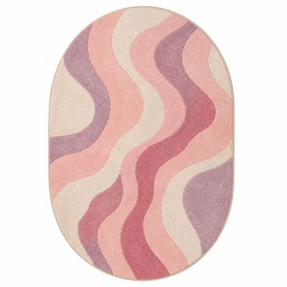 Hand Tufted Wool Rug, Pink & Mauve Wavy Abstract Rug