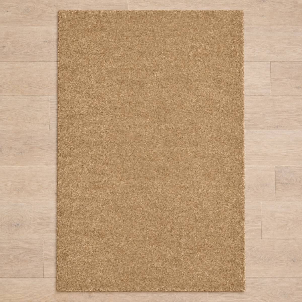 Totally plain camel beige hand tufted rug, no border