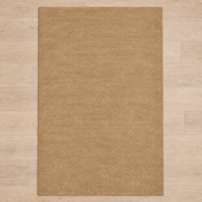 Totally plain camel beige hand tufted rug, no border