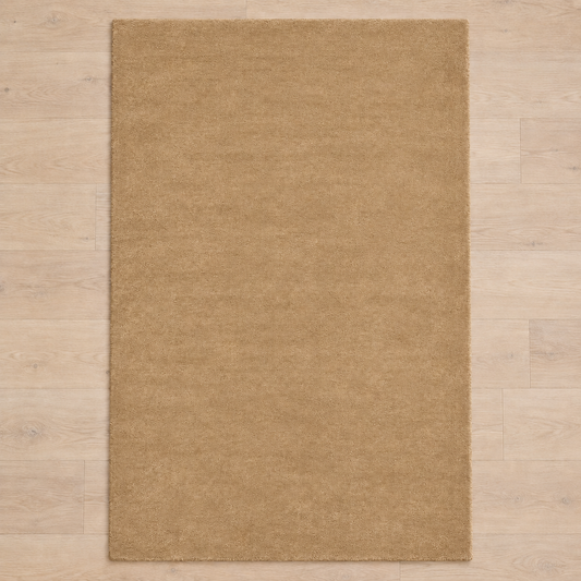 Totally plain camel beige hand tufted rug, no border
