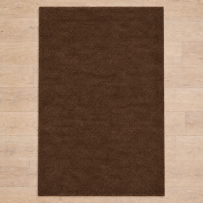 Totally plain dark chocolate brown hand tufted rug, no border