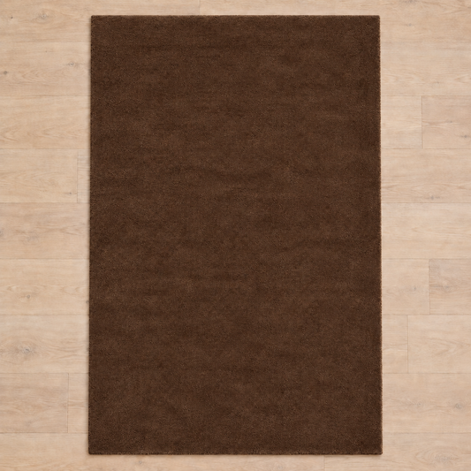 Totally plain dark chocolate brown hand tufted rug, no border