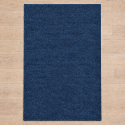 Totally plain deep blue hand tufted rug, no border