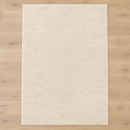 Totally plain ivory cream hand tufted rug, no border