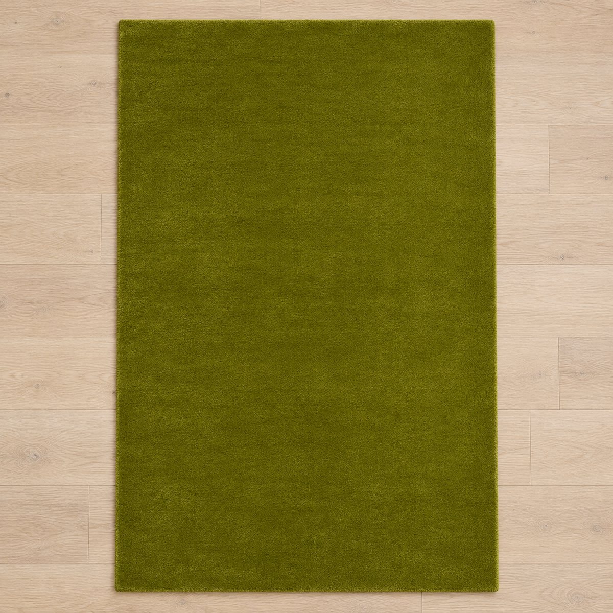 Totally plain olive green hand tufted rug, no border