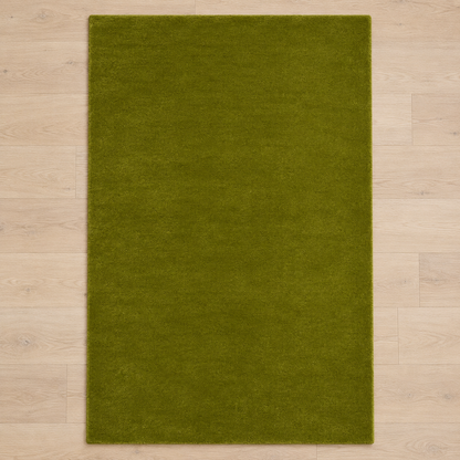 Totally plain olive green hand tufted rug, no border