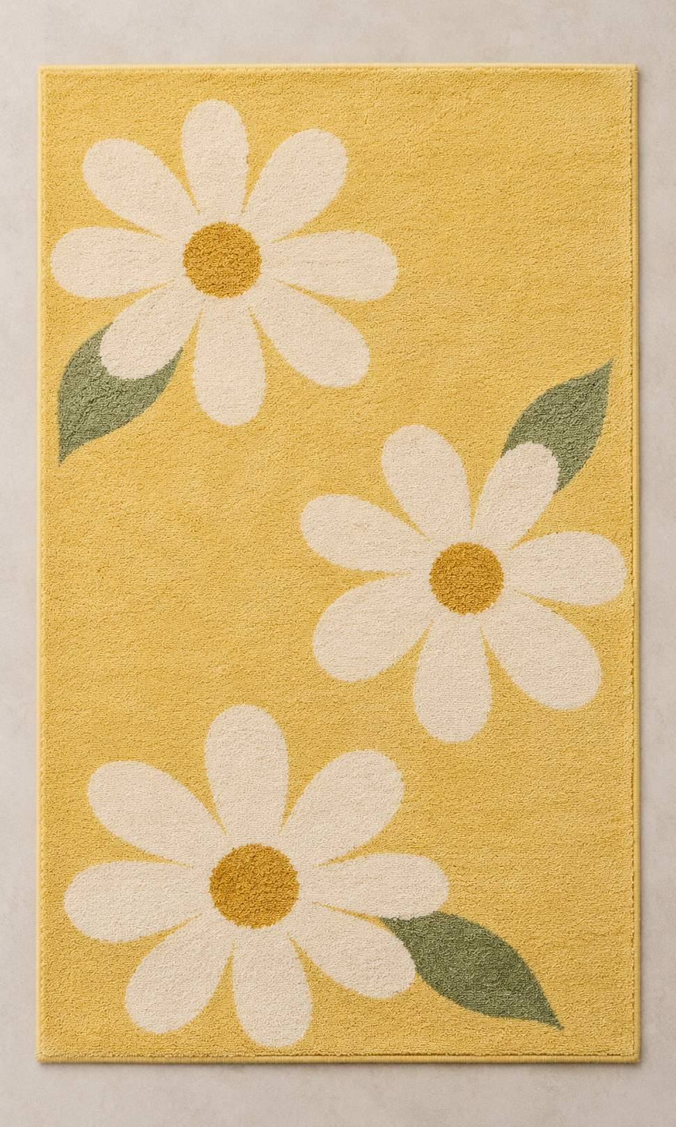Butter Meadow butter yellow, cream & sage rectangle hand-tufted wool rug – AI-generated design visualization