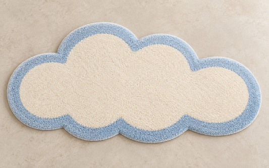Cloud Drift sky blue & cream irregular hand-tufted wool rug – AI-generated design visualization