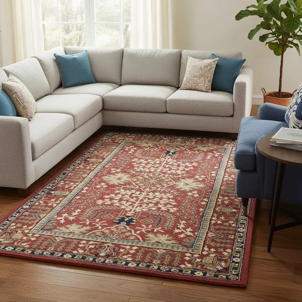 Persian Hand Tufted Wool Carpet 1 | Medallion Design | Natural Wool Anti-Skid Latex Backing – View 3