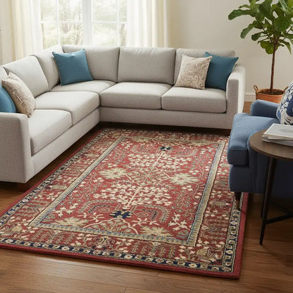 Persian Hand Tufted Wool Carpet 1 | Medallion Design | Natural Wool Anti-Skid Latex Backing – View 3