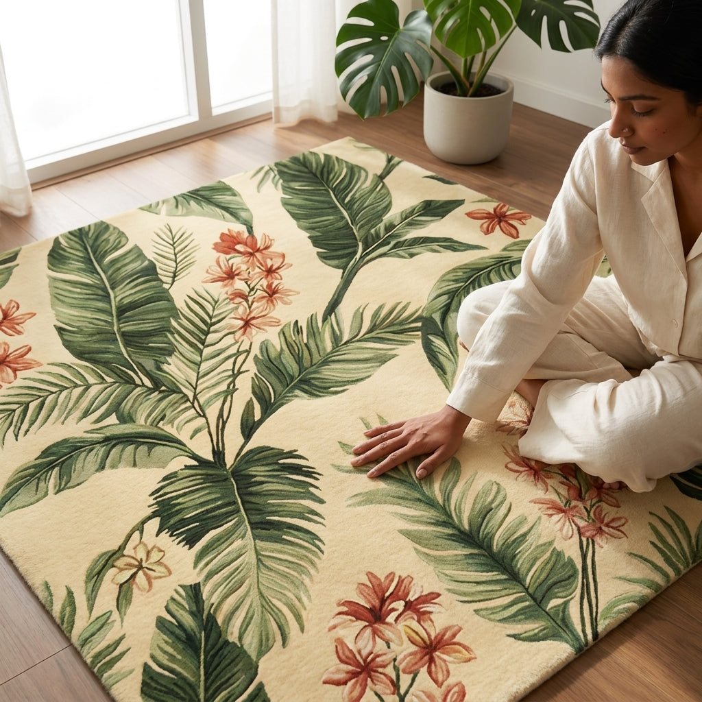 Hand Tufted Sage Green Solid Minimal Wool Rug - View 2