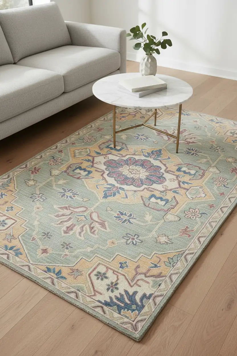Persian Hand Tufted Wool Carpet 9 | Gul Design | Natural Wool Anti-Skid Latex Backing – View 2