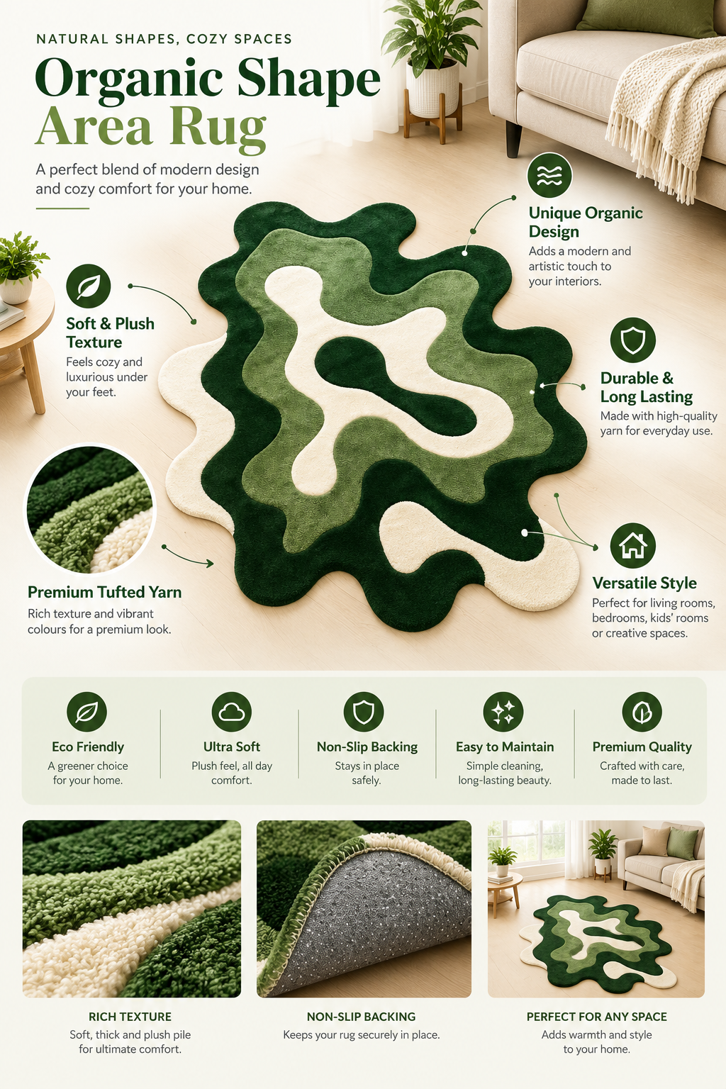 Green Abstract Amoeba hand-tufted rug, image 8