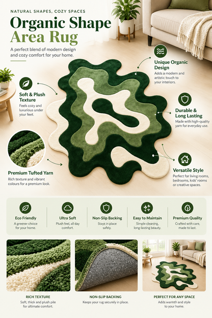 Green Abstract Amoeba hand-tufted rug, image 8