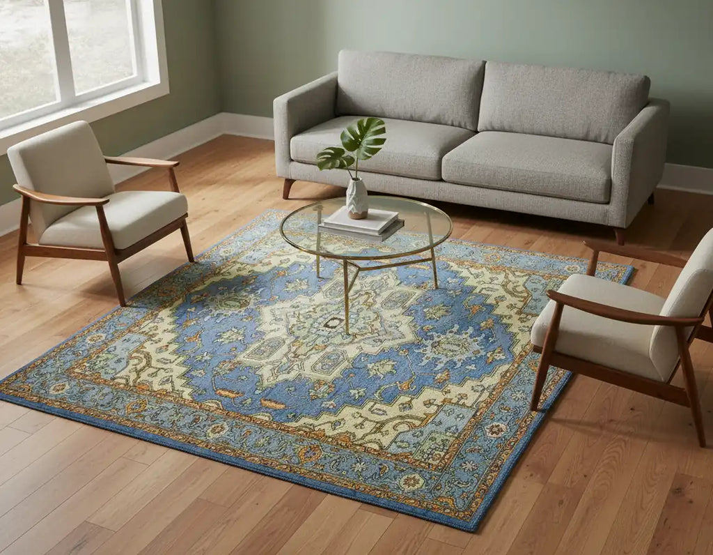 Persian Hand Tufted Wool Carpet 27 | Palmette Design | Natural Wool Anti-Skid Latex Backing – View 5