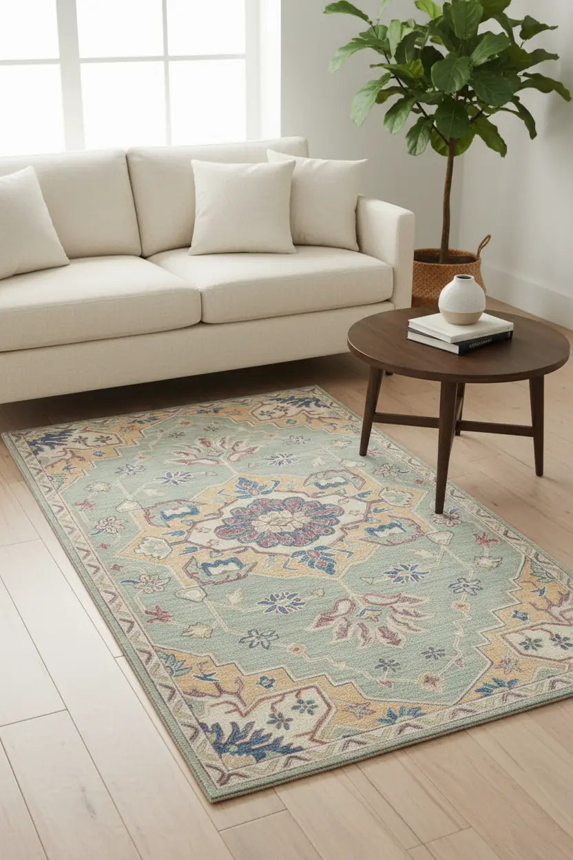 Persian Hand Tufted Wool Carpet 9 | Gul Design | Natural Wool Anti-Skid Latex Backing – View 5