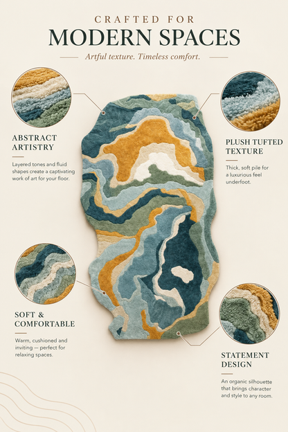 Teal and Gold Marble hand-tufted rug, image 5