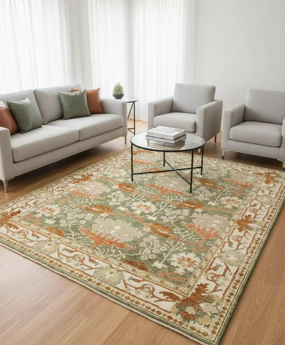 Persian Hand Tufted Wool Carpet 18 | Safavid Design | Natural Wool Anti-Skid Latex Backing – View 2