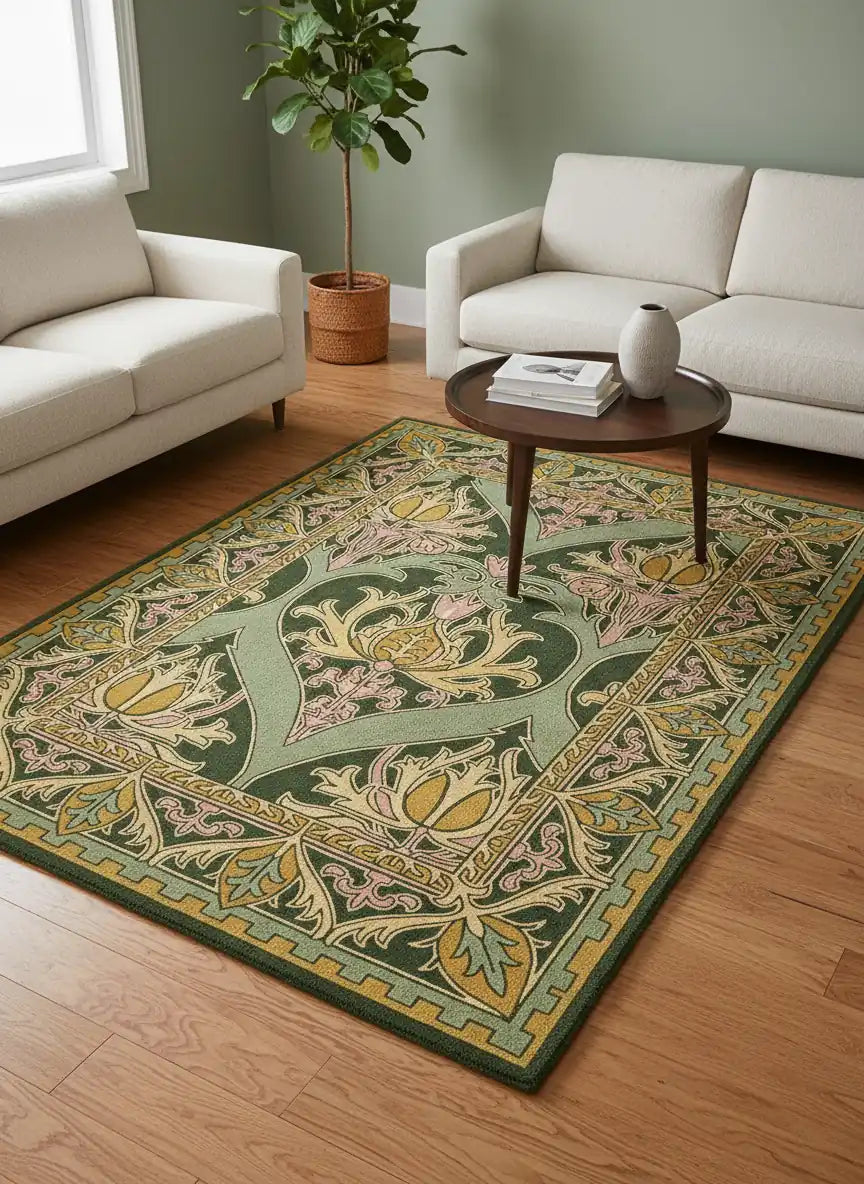 Persian Hand Tufted Wool Carpet 23 | Tribal Design | Natural Wool Anti-Skid Latex Backing – View 2