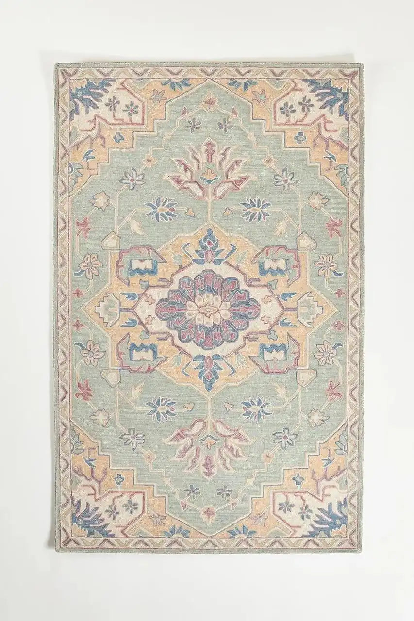 Persian Hand Tufted Wool Carpet 9 | Gul Design | Natural Wool Anti-Skid Latex Backing