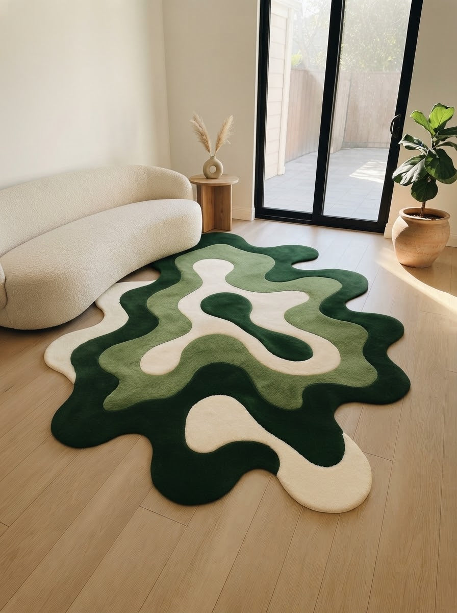 Green Abstract Amoeba hand-tufted rug, image 6