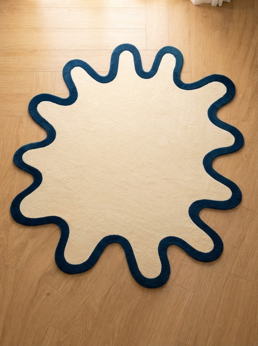 Blue Wavy Border hand-tufted rug, image 1